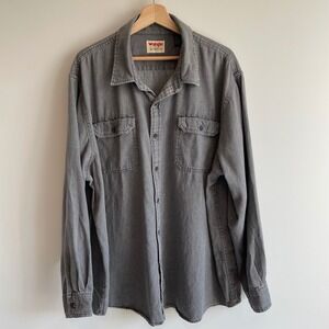 Wrangler Authentics Gray‎ Cotton Long Sleeve Button Up Shirt Men's 2XL Utility